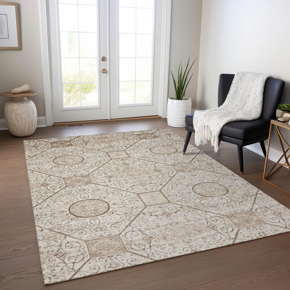 Iriora Brown Washable Indoor-Outdoor Rug -- brown