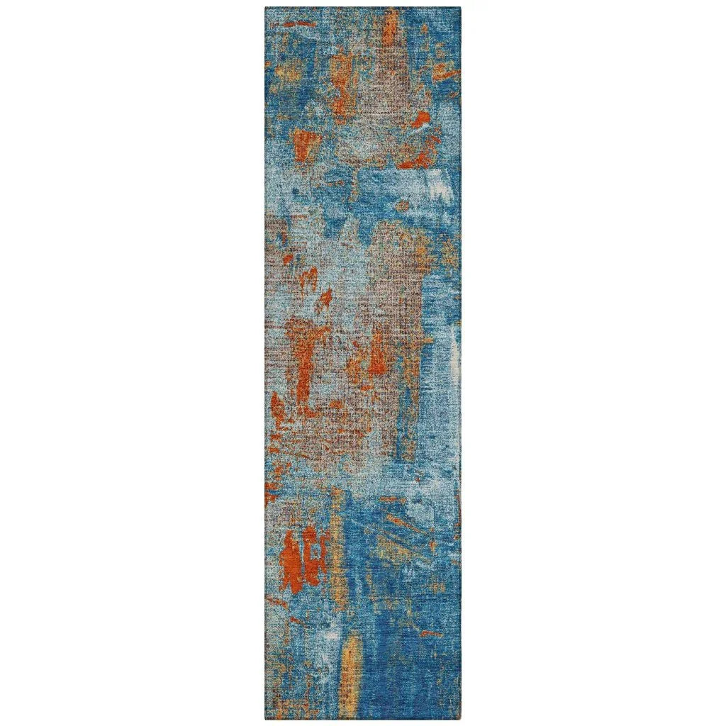 Aria Navy Washable Indoor-Outdoor Rug-Outdoor Rugs-LOOMLAN Rugs-2'3" x 7'6"-LOOMLAN
