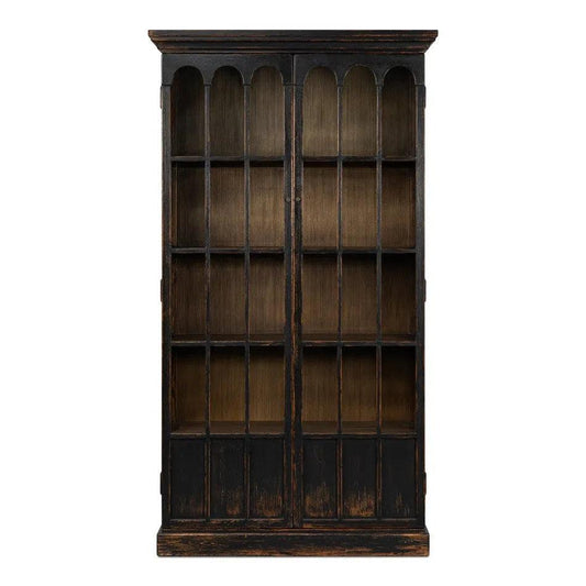 Sarreid Edgar Allan Glass Doors Curio Bookcase Black