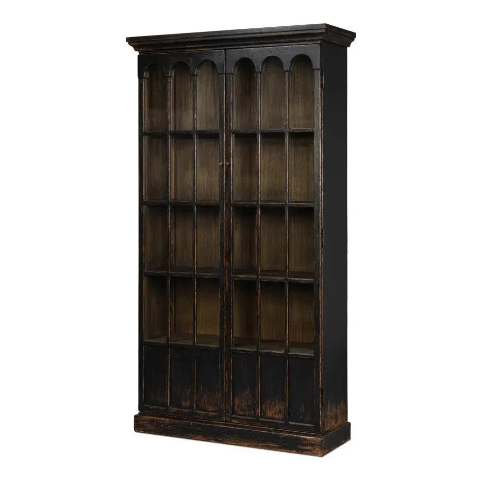 Edgar Allan Glass Doors Curio Bookcase Black - LOOMLAN - Sarreid - Buffets & Curios
