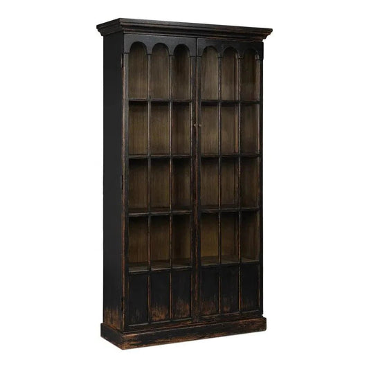 Sarreid Edgar Allan Glass Doors Curio Bookcase Black