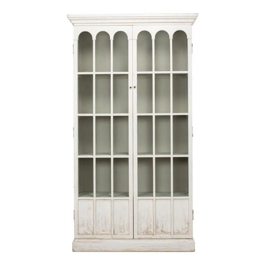 Sarreid Edgar Allan Glass Doors Curio Bookcase White