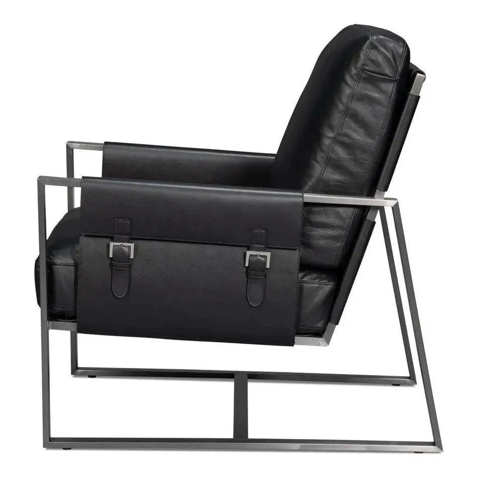 Sarreid Edmonds Distilled Leather & Iron Black Arm Chair