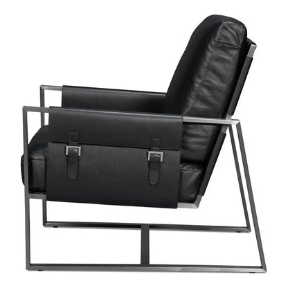 Sarreid Edmonds Distilled Leather & Iron Black Arm Chair