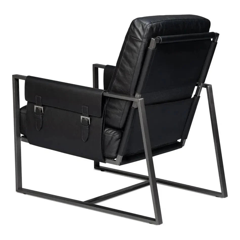 Sarreid Edmonds Distilled Leather & Iron Black Arm Chair
