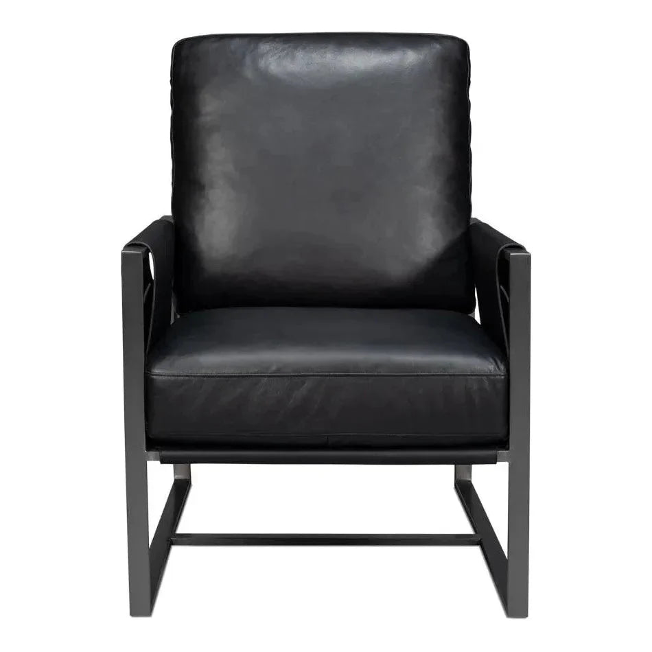 Sarreid Edmonds Distilled Leather & Iron Black Arm Chair