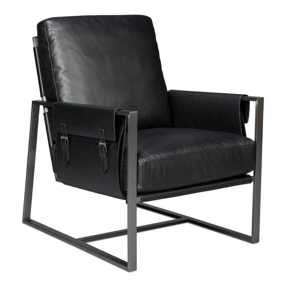 Sarreid Edmonds Distilled Leather & Iron Black Arm Chair