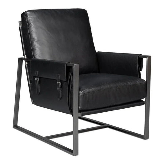 Sarreid Edmonds Distilled Leather & Iron Black Arm Chair