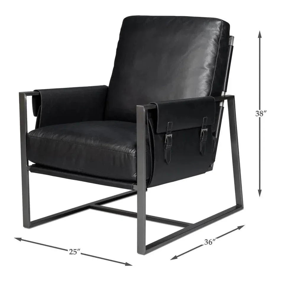 Sarreid Edmonds Distilled Leather & Iron Black Arm Chair
