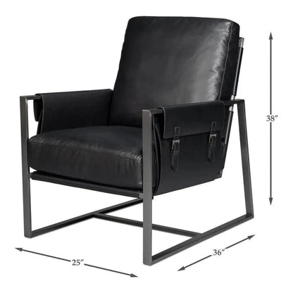 Sarreid Edmonds Distilled Leather & Iron Black Arm Chair