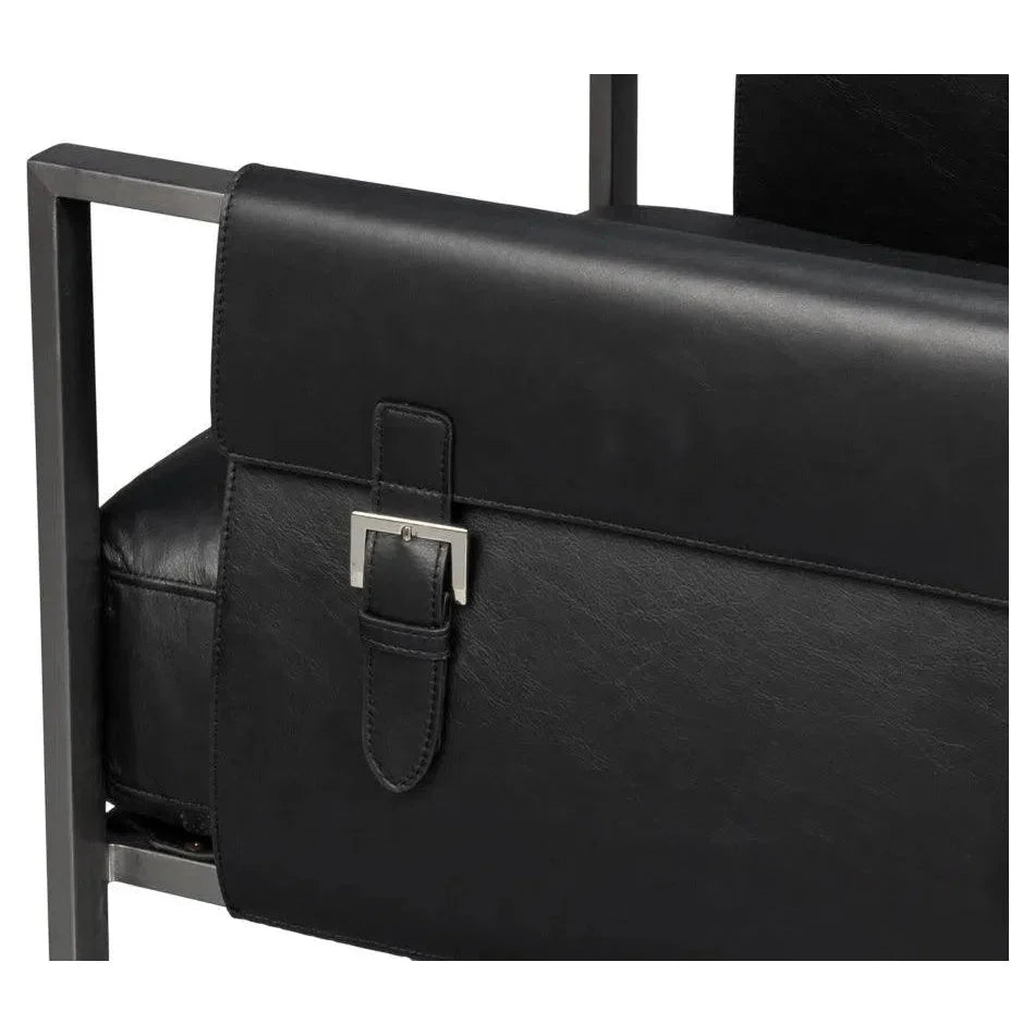 Sarreid Edmonds Distilled Leather & Iron Black Arm Chair