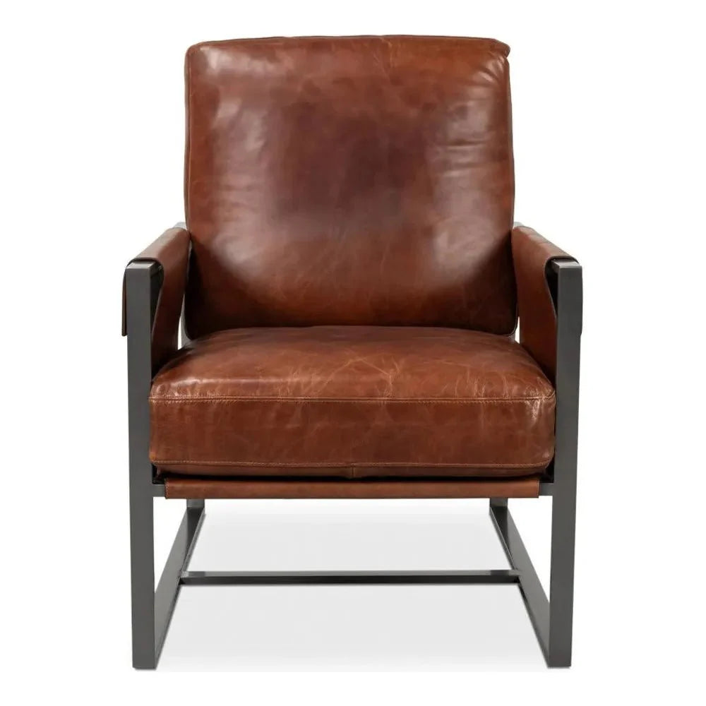 Edmonds Leather Upholstery Luxury Leather Chair - LOOMLAN - Sarreid - Accent Chairs