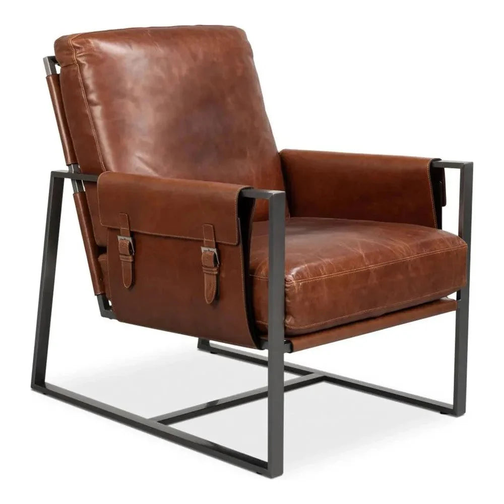 Edmonds Leather Upholstery Luxury Leather Chair - LOOMLAN - Sarreid - Accent Chairs