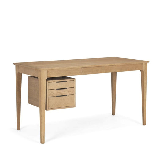 Tino 55.1"L Light Brown Solid Oak Wood 4-Drawer Desk