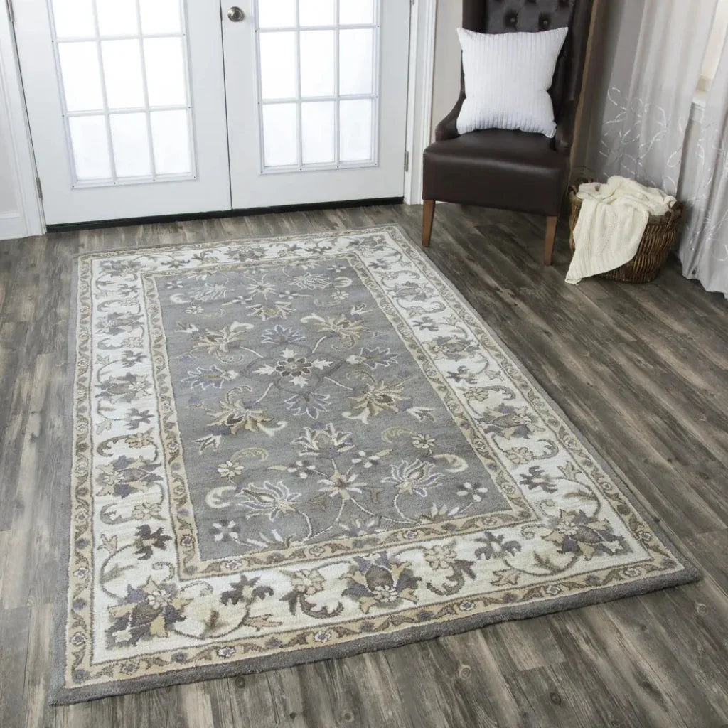 Cati Gray Round Area Rugs For Dining Room -- gray