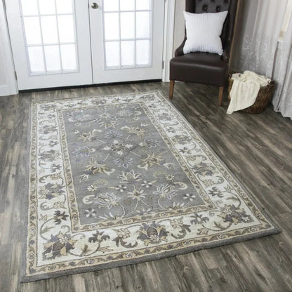Cati Gray Round Area Rugs For Dining Room -- gray