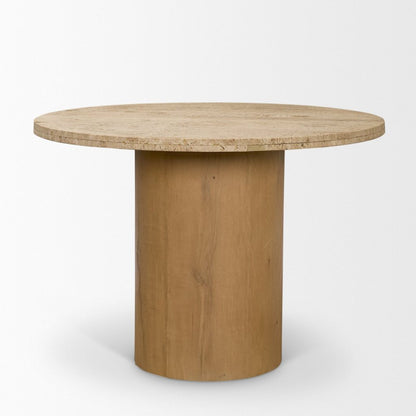 Siena 42" Round Travertine Top Pedestal Dining Table -- Brown