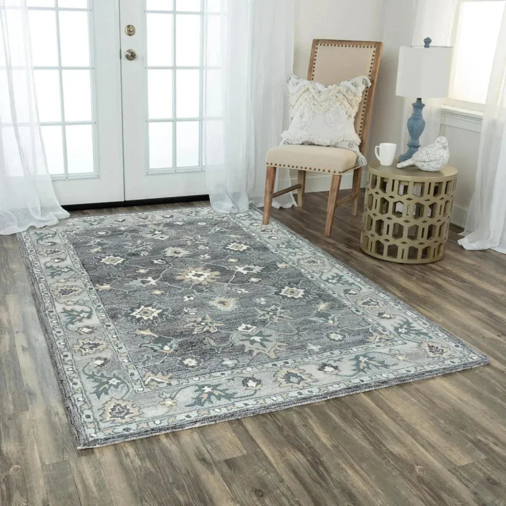 Butu Floral Medallion Gray Area Rugs For Living Room -- gray