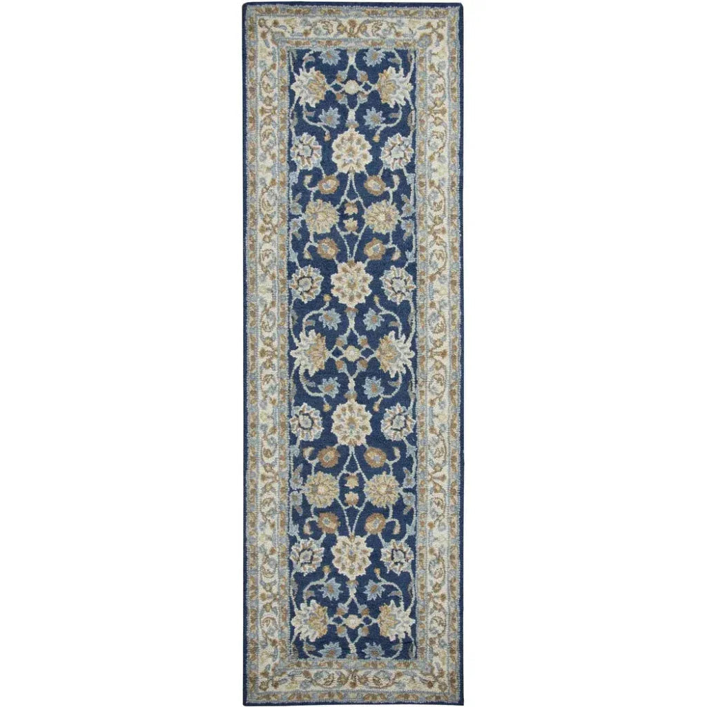 Baia Wool Blue Hallway Kitchen Runner Rug