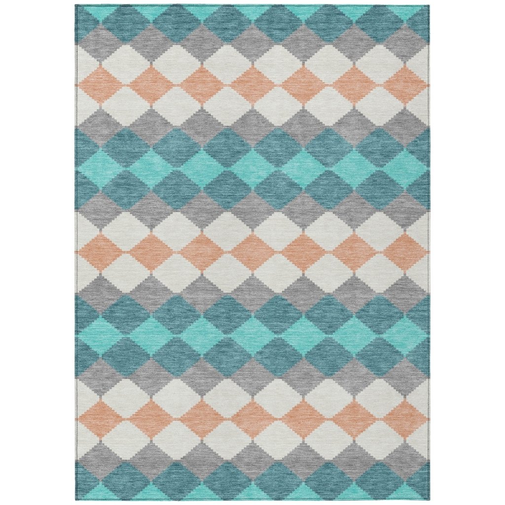 LOOMLAN Rugs Eira Teal Washable Indoor-Outdoor Rug