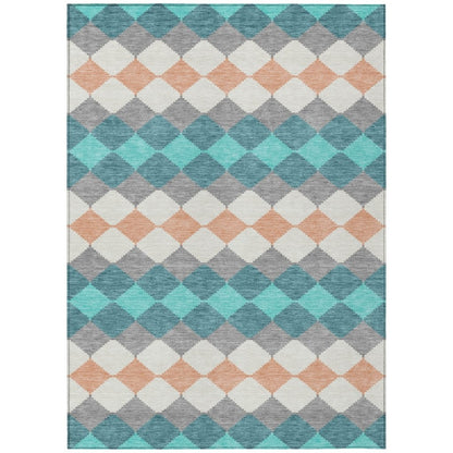 LOOMLAN Rugs Eira Teal Washable Indoor-Outdoor Rug