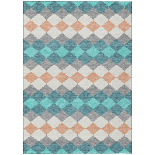 LOOMLAN Rugs Eira Teal Washable Indoor-Outdoor Rug