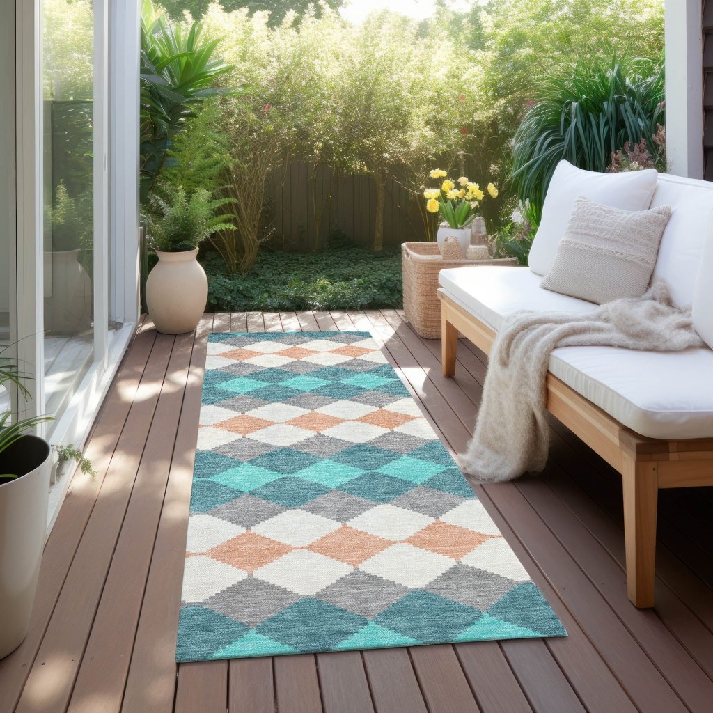 LOOMLAN Rugs Eira Teal Washable Indoor-Outdoor Rug