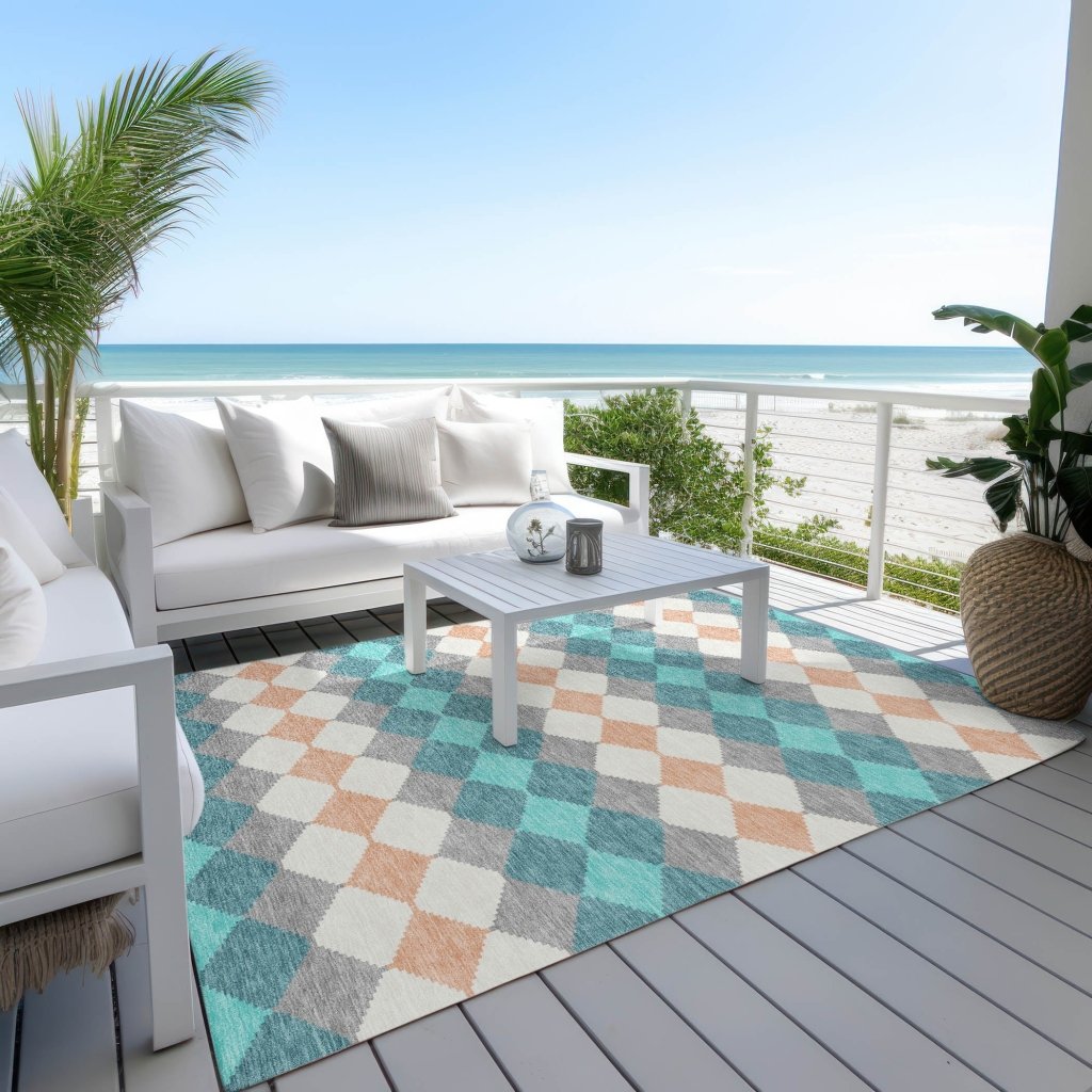 LOOMLAN Rugs Eira Teal Washable Indoor-Outdoor Rug
