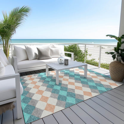 LOOMLAN Rugs Eira Teal Washable Indoor-Outdoor Rug