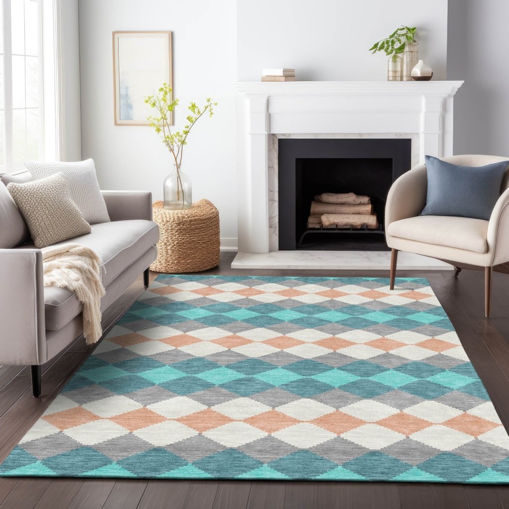LOOMLAN Rugs Eira Teal Washable Indoor-Outdoor Rug