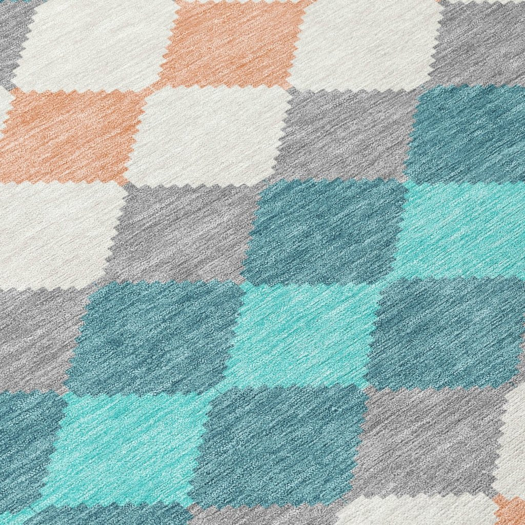 LOOMLAN Rugs Eira Teal Washable Indoor-Outdoor Rug