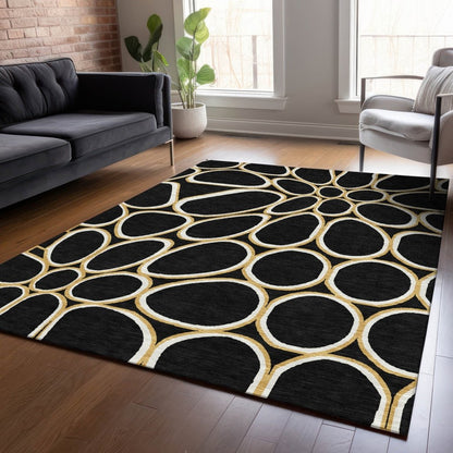 LOOMLAN Rugs Elantra Black Washable Indoor-Outdoor Rug