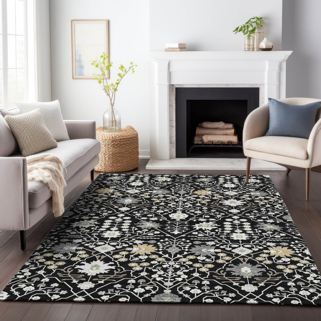 LOOMLAN Rugs Elara Black Washable Indoor-Outdoor Rug