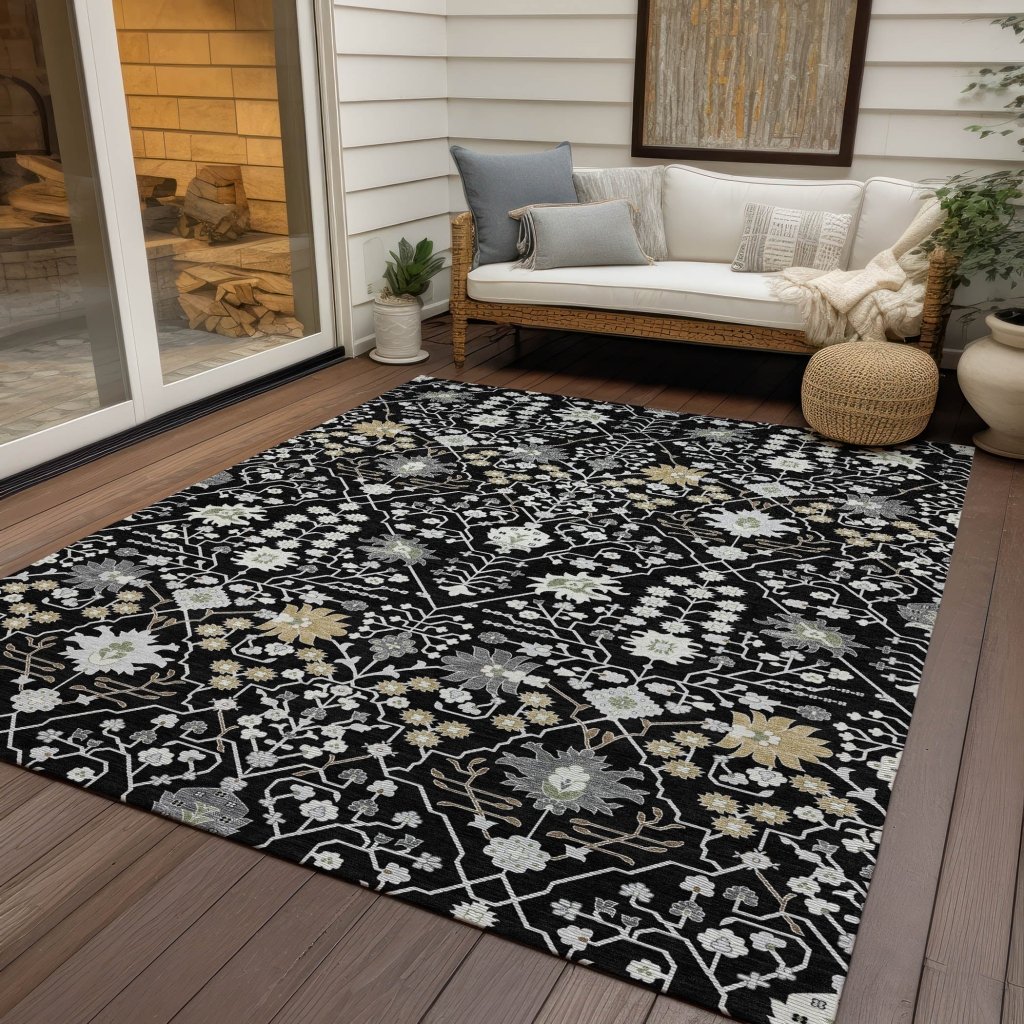 LOOMLAN Rugs Elara Black Washable Indoor-Outdoor Rug