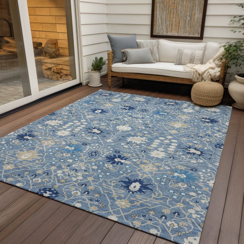 LOOMLAN Rugs Elara Blue Washable Indoor-Outdoor Rug