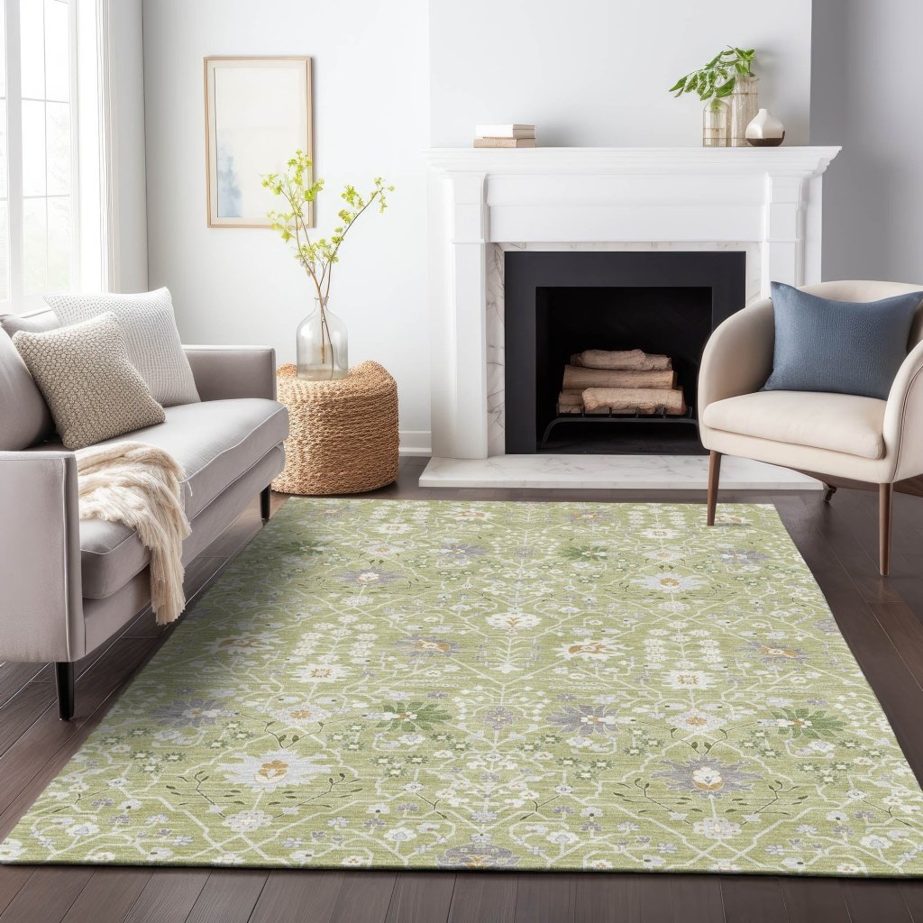 LOOMLAN Rugs Elara Green Washable Indoor-Outdoor Rug