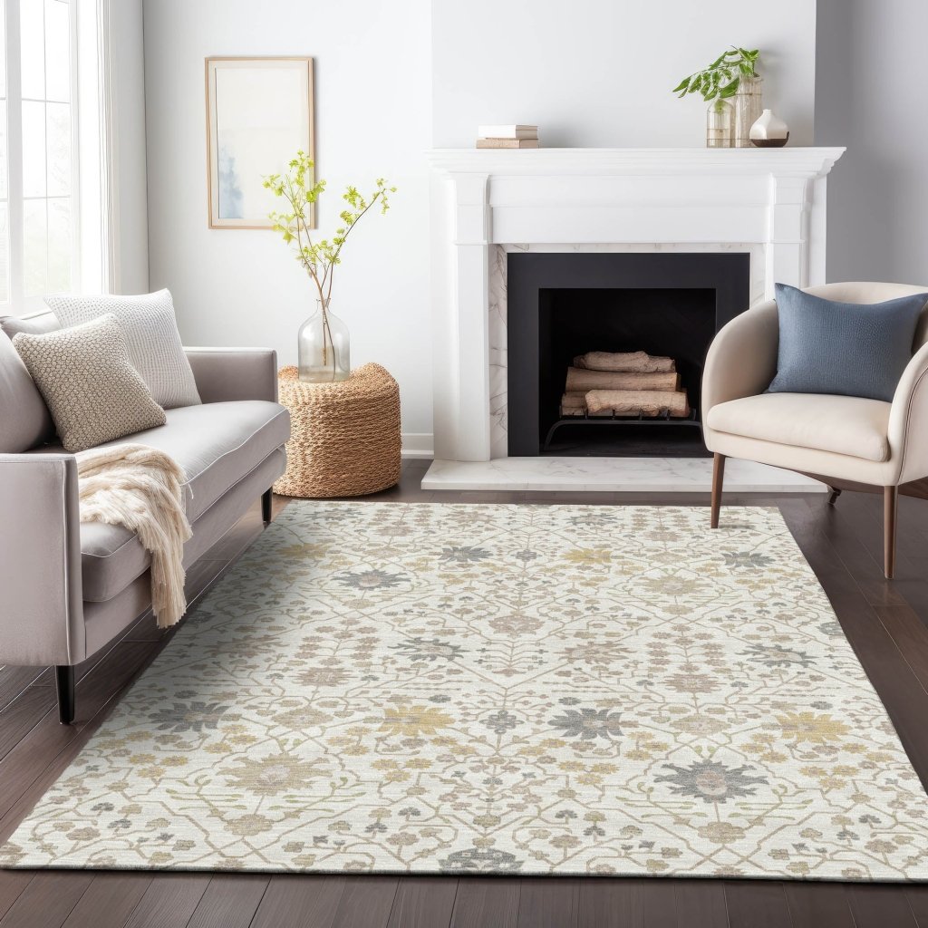 LOOMLAN Rugs Elara Ivory Washable Indoor-Outdoor Rug