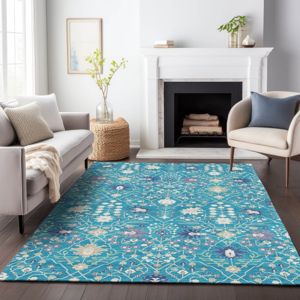 LOOMLAN Rugs Elara Teal Washable Indoor-Outdoor Rug
