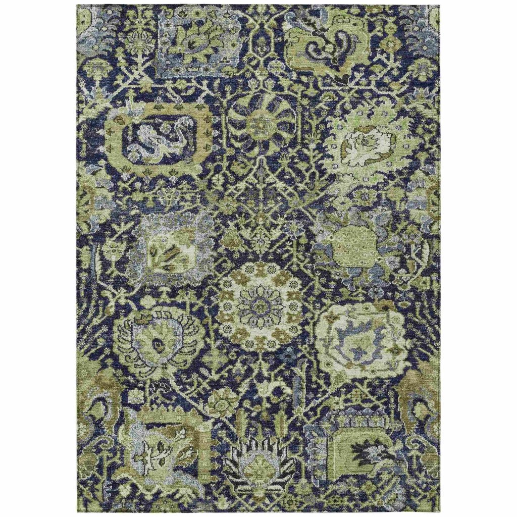LOOMLAN Rugs Elarion Green Washable Indoor-Outdoor Rug