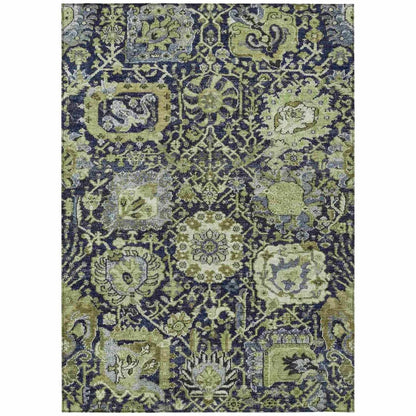 LOOMLAN Rugs Elarion Green Washable Indoor-Outdoor Rug