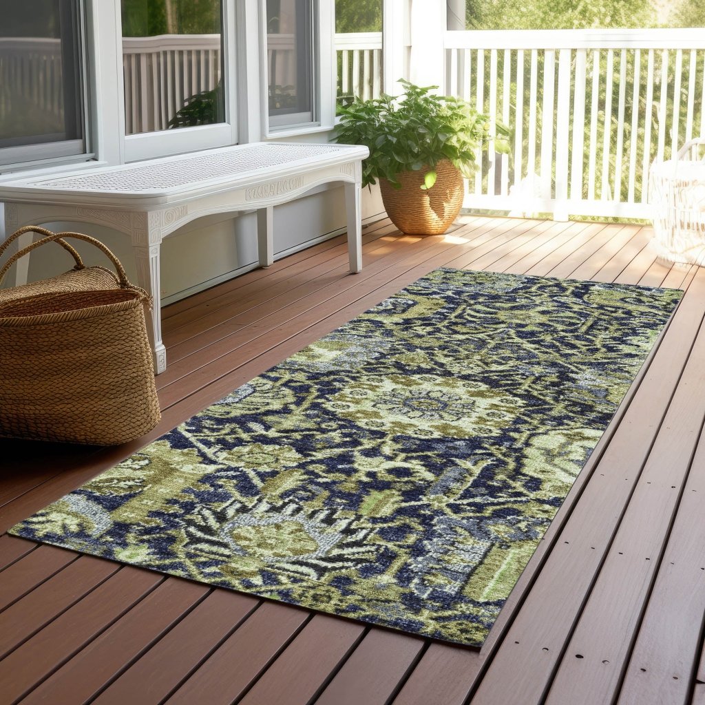 LOOMLAN Rugs Elarion Green Washable Indoor-Outdoor Rug