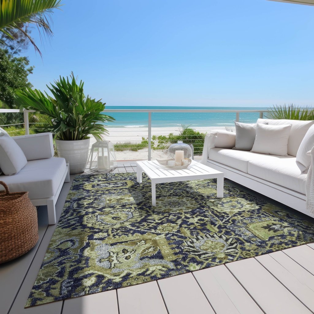 LOOMLAN Rugs Elarion Green Washable Indoor-Outdoor Rug