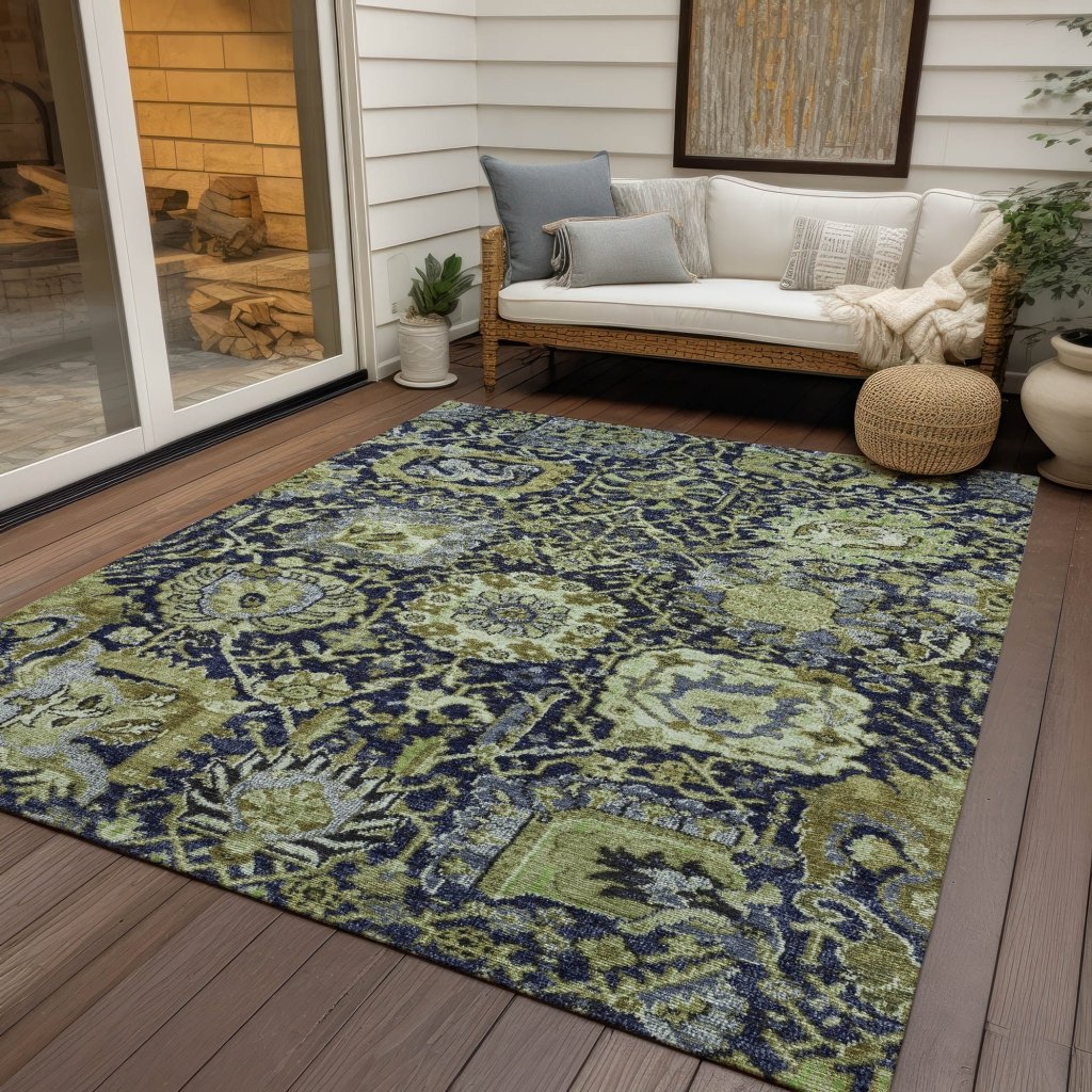 LOOMLAN Rugs Elarion Green Washable Indoor-Outdoor Rug