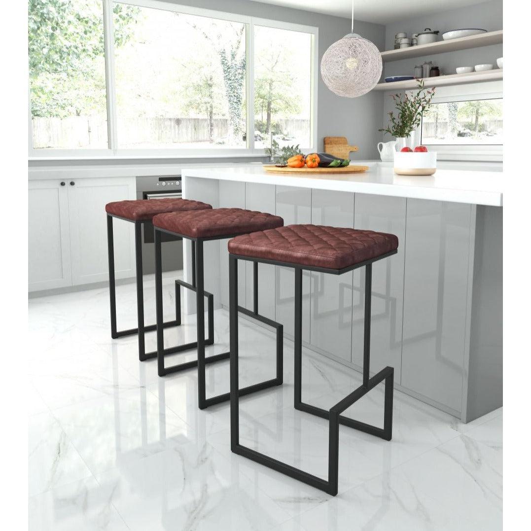 Element Barstool Brown - Sideboards and Things Accents_Black, Back Type_With Back, Brand_Zuo Modern, Color_Black, Color_Brown, Depth_10-20, Finish_Powder Coated, Height_20-30, Materials_Metal, Materials_Upholstery, Metal Type_Steel, Product Type_Bar Height, Seat Material_Upholstery, Shape_Armless, Upholstery Type_Leather, Upholstery Type_Vegan Leather, Width_10-20