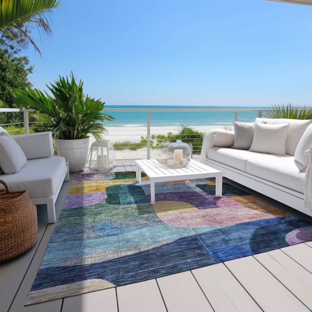 LOOMLAN Rugs Elina Blue Washable Indoor-Outdoor Rug