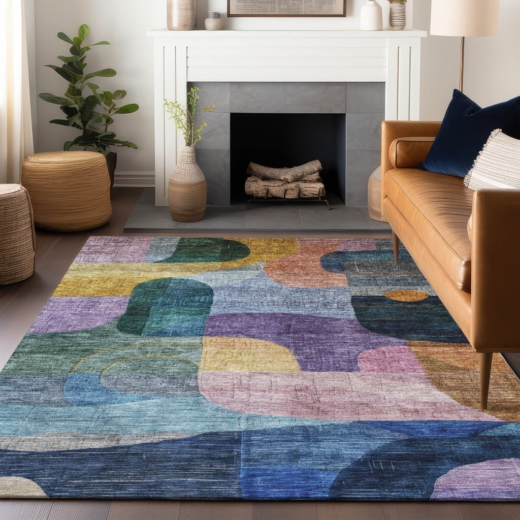LOOMLAN Rugs Elina Blue Washable Indoor-Outdoor Rug
