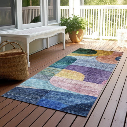 LOOMLAN Rugs Elina Blue Washable Indoor-Outdoor Rug