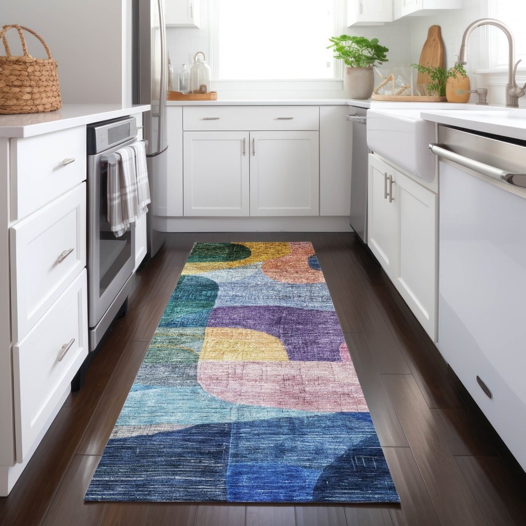 LOOMLAN Rugs Elina Blue Washable Indoor-Outdoor Rug