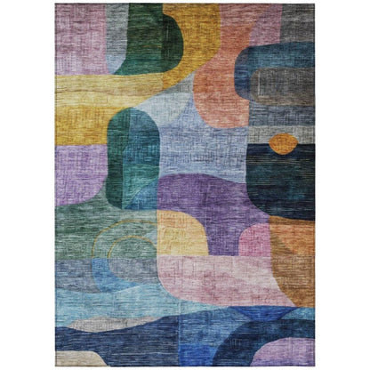 LOOMLAN Rugs Elina Blue Washable Indoor-Outdoor Rug