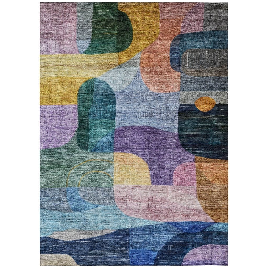 LOOMLAN Rugs Elina Blue Washable Indoor-Outdoor Rug